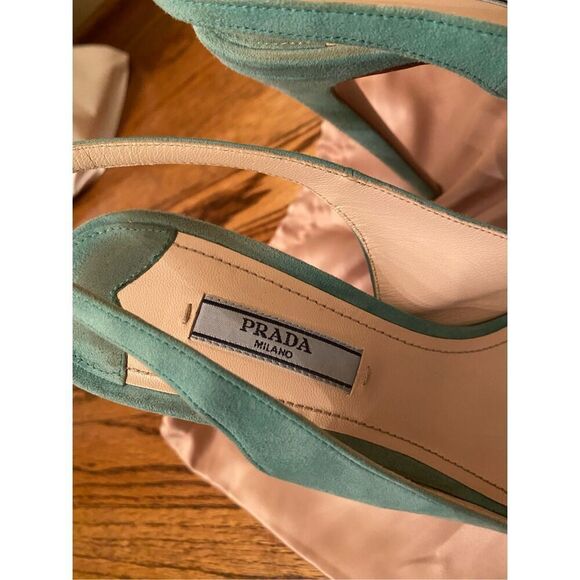Prada Teal Suede Slingback Platform Pumps sz 39 - Picture 2 of 10